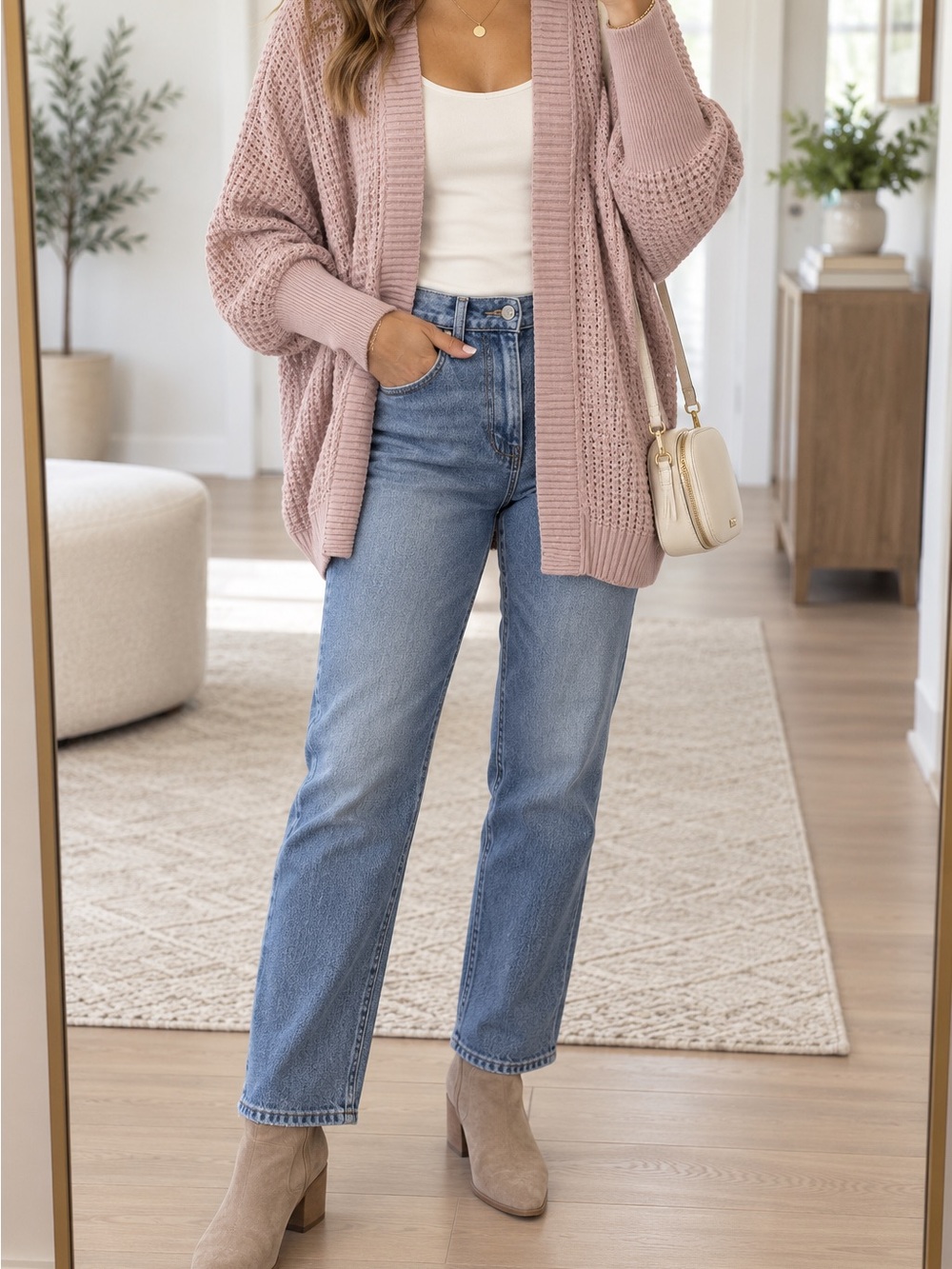 Express Oversized Knit Cardigan in Dusty Rose